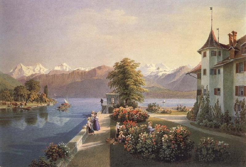 Gabriel Lory fils View of the old lock Schadau in Thun oil painting picture